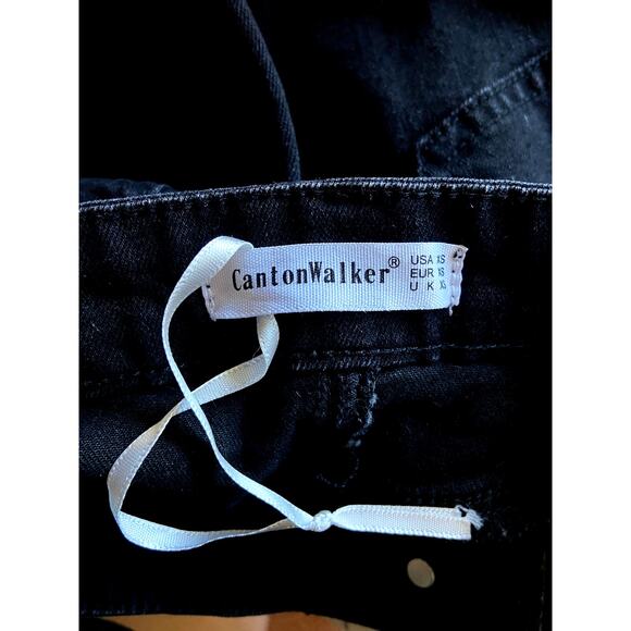 Canton Walker Black Denim Distressed Hem Jean Mini Skirt XS Festival Western - Picture 7 of 9